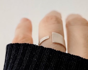 Sterling Silver Open Ring – Adjustable Matte Band – Contemporary Handmade Minimal Jewelry