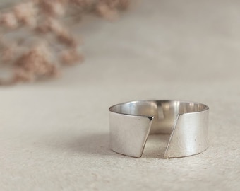 Wide Open Band Ring - Sterling Silver Chunky plain thumb Asymmetric Jewelry