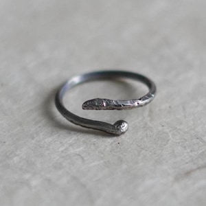 Minimalist Blackened Silver Ring – Adjustable Thin Textured Band – Organic Unisex Oxidized Ring