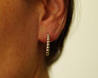 Silver Beaded Hoop Earrings – Handmade Small Hoops – Minimalist Everyday Jewelry Gift