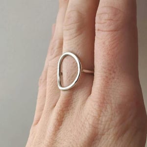 Large Sterling Silver Circle Ring – Minimalist Statement Ring with Organic Shape