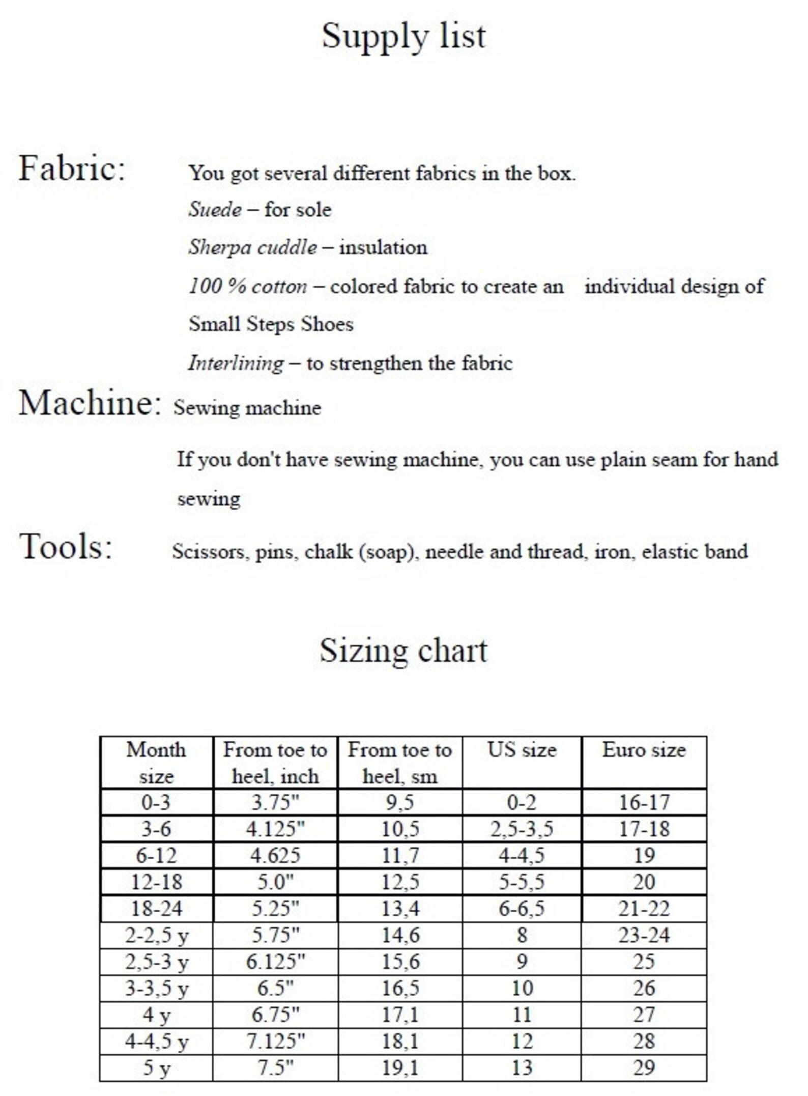 Baby &amp; Kid Shoes Pattern - PDF Sewing Pattern and Tutorial, Size US: 0 ...