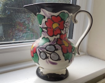 Jarra floral grande y colorida Art Déco - Estilo Clarice Cliff