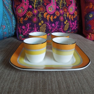 Art Deco Grays Pottery Colourful Banded Egg Cup Set