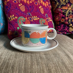 Clarice Cliff Melons Midwinter Stonehenge Cup And Saucer