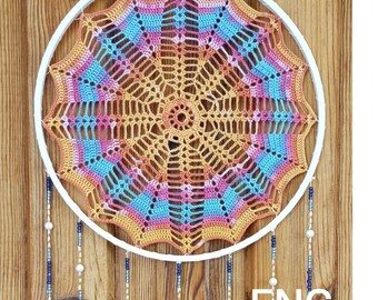 Crochet Mandala Pattern, Crochet dreamcatcher with beads, Doily, Galaxy wall hanging (PDF Tutorial)