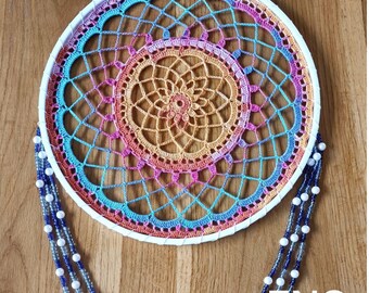 Crochet Mandala Pattern, Crochet dreamcatcher with beads, Doily, Net wall hanging (PDF Tutorial)