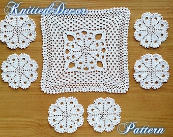 Häkeldeckchen Anleitung Häkeldeckchen Set-Muster Häkelanleitung Boho Deckchen Tischdeckchen Muster Untersetzer Muster PDF Quadratisches Deckchen PDF