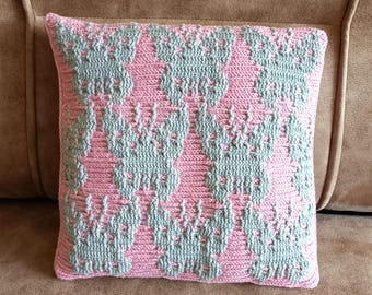 Crochet pillow pattern Crochet cushion Pink and gray pillow with butterflies crochet pattern Textured pillow pattern Butterwhirl pillow DIY