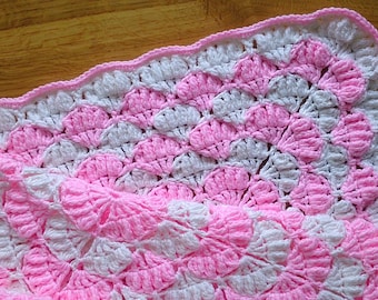 Crochet Baby Blanket Pattern for Girl Pink and White Baby Throw Blanket for Newborn Crochet Pattern Baby Girl Afghan Blanket