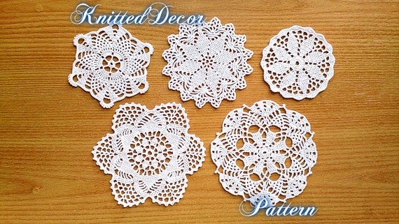 Crochet Doily Pattern PDF 5 Crochet Coaster Pattern Small Doily Pattern Easy Doily Crochet Pattern Boho Crochet Pattern 5 Coasters set DIY
