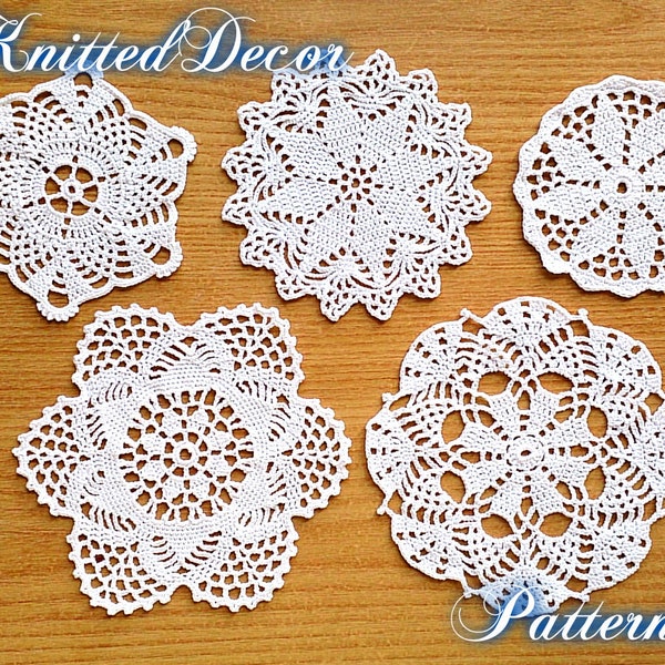 Crochet Doily Pattern PDF 5 Crochet Coaster Pattern Small Doily Pattern Easy Doily Crochet Pattern Boho Crochet Pattern 5 Coasters set DIY