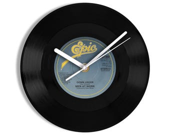 Men At Work "Down Under" 7" Vinyl Record Wall Clock UK NUMBER ONE 23 Jan - 12 Feb 1983