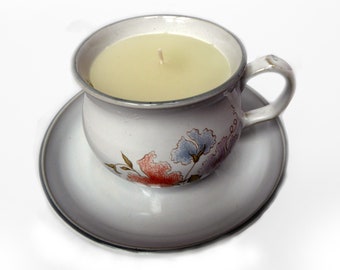Vintage Teacup & Saucer Candle Blue Pink