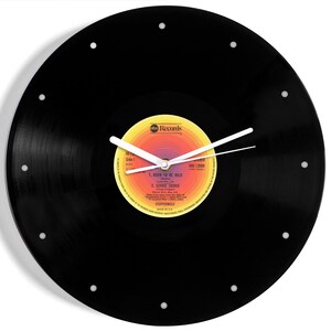 May include: A black vinyl record clock with white hands and a white label with the text "Records" and "Side 1" and the song titles "Born To Be Wild" and "Sweet Dreams".