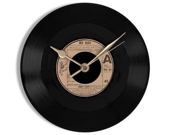 Bee Gees "Night Fever" 7" Vinyl Record Wall Clock UK NUMBER ONE 23 Apr - 6 May 1978