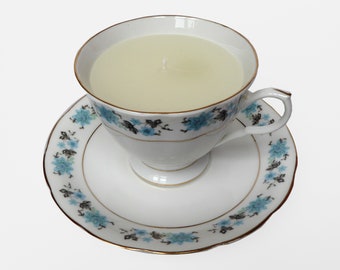 Vintage Teacup & Saucer Candle Fine Bone China Blue