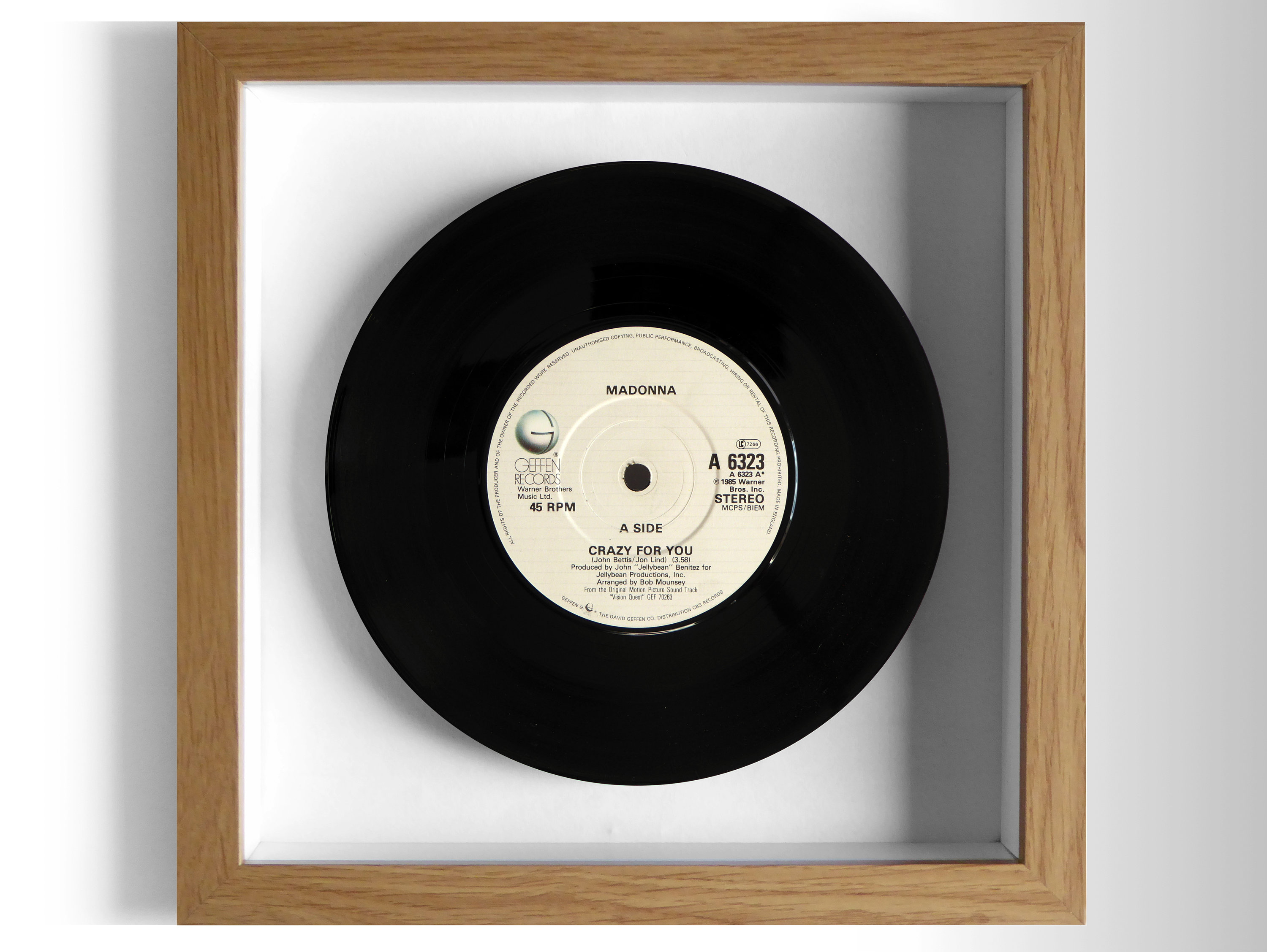 Madonna Crazy For You Framed 7 Vinyl Record Madonna Crazy For You Framed 7 Vinyl Record