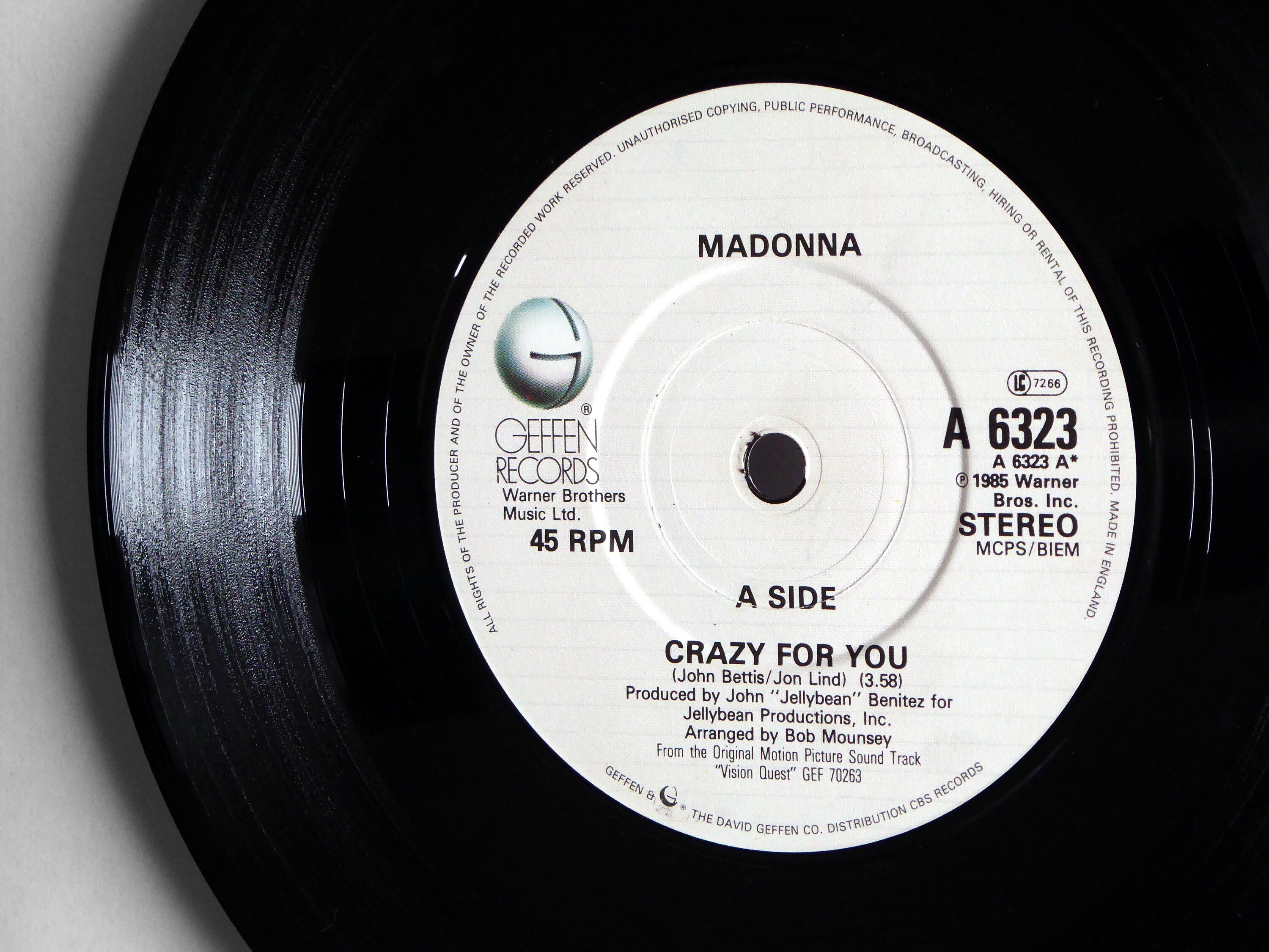 Madonna Crazy For You Framed 7 Vinyl Record Madonna Crazy For You Framed 7 Vinyl Record