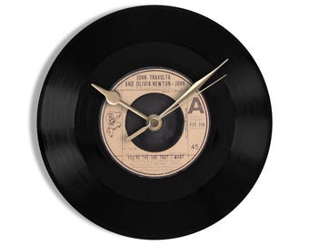 John Travolta and Olivia Newton-John "You're The One That I Want" 7" Vinyl Record Wall Clock UK NUMBER ONE 11 Jun - 12 Aug 1978