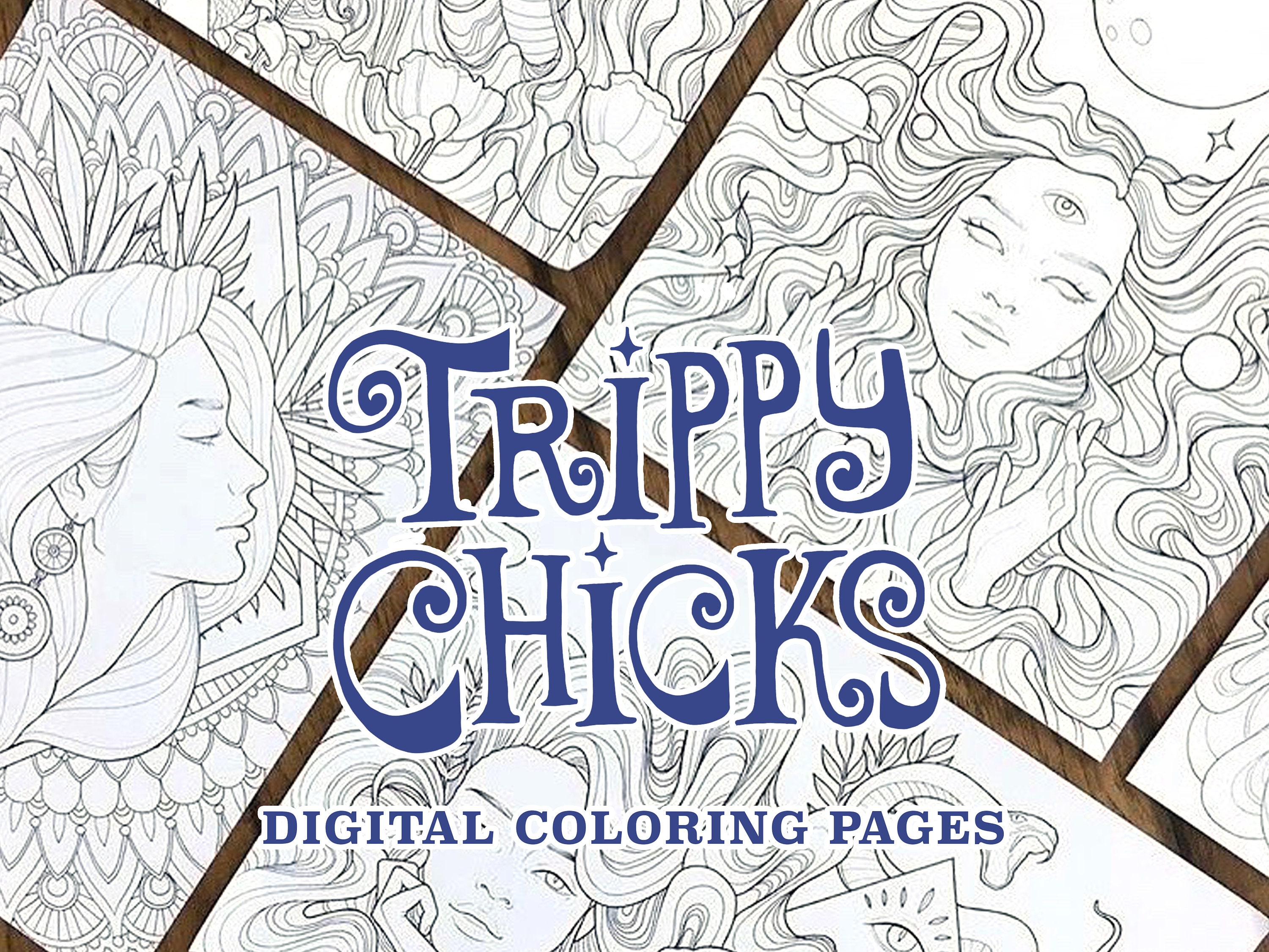 trippy chicks digital coloring pages printable coloring book etsy