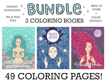 49 Printable Adult Coloring Pages Bundle - Hand-Drawn Women And Nature Designs - Digital Download for Relaxation And Creativity
