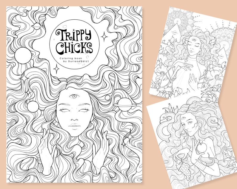 Digital Coloring Pages For Adults | 17 Printable Sheets | Trippy Chicks Coloring Book | Stay At Home Mom Gift | Mindfulness | Stress Relief 