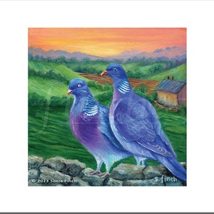 Biglietto di ringraziamento artistico con spirito del colombaccio con messaggio totem dello spirito della natura. Biglietto d'auguri per uccelli, biglietto di amicizia e biglietto di guarigione