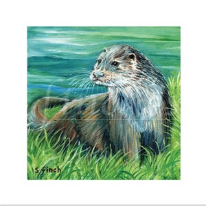 Espíritu de nutria. Tarjeta de felicitación en blanco. Bonita tarjeta de nutria con un mensaje de tótem de espíritu de la naturaleza. Tarjeta perfecta para que te mejores pronto para los amantes del arte de la vida salvaje