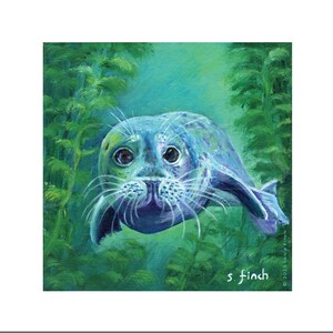 Karta z podziękowaniami Spirit of Seal. Sztuka morskiej przyrody. Karta urodzinowa dla mężczyzn, szybkiego powrotu do zdrowia i karta przyjaźni z przesłaniem Nature Spirit Totem