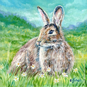 Spirit of Rabbit (stampa giclée in edizione limitata) Bella stampa di pittura a olio di coniglio primaverile per l'arredamento della fattoria. Regalo speciale per tata.