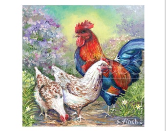 Spirit of Chicken (Greeting/Thank You Card) Chicken Painting Rooster. Nature Spirit Totem message. Farmyard Animal Art  Friendship Card