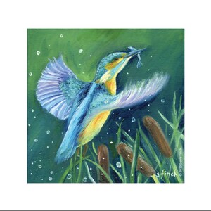 Peinture esprit martin-pêcheur. Carte de remerciement, carte d'amitié et d'anniversaire des parents Art oiseau aquatique avec message Totem esprit nature