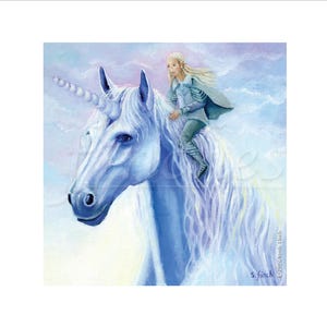 Carte de voeux fée licorne d'hiver. Art fantastique fantastique Noël licorne, merci, amitié, baby shower, païen et carte d'anniversaire