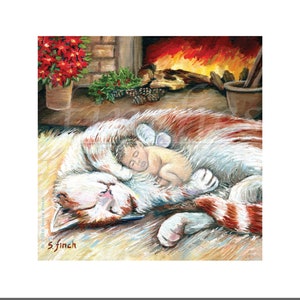 La fée gardienne (carte de voeux/merci) Fantasy Art Tabby Cat Lover & Fairy Art Card. Carte de douche de bébé, carte de Noël femme