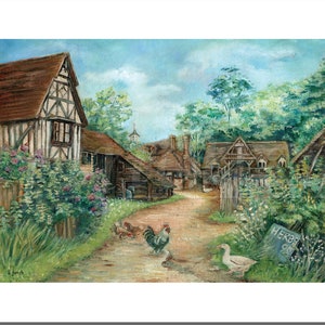 Ferme anglaise, Penshurst (carte de voeux/merci) Peinture de Kent, Art de la campagne, Peinture de poulet. Anniversaire des parents et carte de rétablissement bientôt