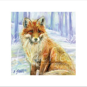 Carte de Noël Spirit of Fox / Carte de remerciement. Peinture de renard, animal de forêt enneigée et art de la faune britannique. Message de Fox Spirit Animal.