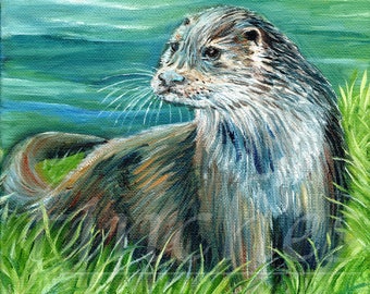 Spirit of Otter. Cute Otter Art Print. Otter Painting for Parents Anniversary. Gift For Him or Female Birthday Gift. Otter Wall Art