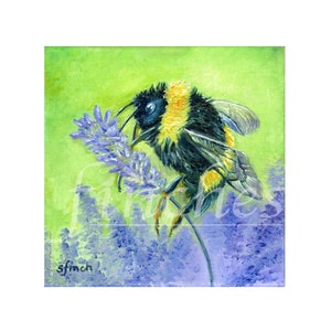 Spirit of Bee (Tarjeta de felicitación/gracias) Bumble Bee Art & Lavender Painting. Ilustración de insectos Tarjeta que te falta o que te mejores pronto