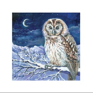 Spirit of Owl (carte de vœux). Carte de peinture à l’huile Tawny Owl avec message Nature Spirit Totem. Carte de remerciement et carte de Noël Owl