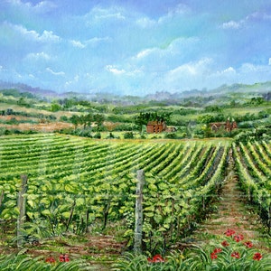 A Kentish Vineyard (Greeting/Thank You Card) Kent Pintura de arte rural de granja inglesa. Aniversario de los padres y tarjeta de Missing You