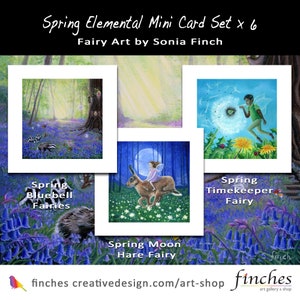 Ensemble de mini cartes printanières (x6) comprenant des peintures spirituelles fantaisistes, des cartes de remerciement ou des cartes d'amitié fantastiques. Un cadeau pour elle