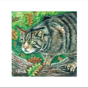 Spirito del gatto selvatico – Biglietto di auguri/ringraziamento. Biglietto per amante dei gatti e amicizia. Pittura a olio di gatto selvatico con messaggio totem dello spirito della natura
