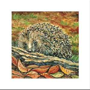 Spirit of Hedgehog (Tarjeta de felicitación en blanco) Pintura al óleo de animales del bosque de otoño. Tarjeta Gardener & Nature Lover. Tarjeta Spirit Animal.