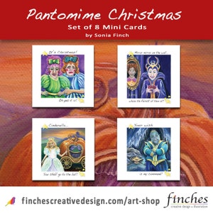 Set di mini biglietti natalizi Pantomime (x8). Cartoline per amanti del teatro musicale o regalo per attori. Biglietti di ringraziamento, biglietti di buona fortuna e biglietti di amicizia