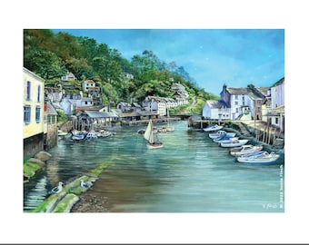 Polperro Harbour. Cornwall Painting of Fishing Village. Greeting & Birthday Card, Thank You Card, Get Well Soon or Friendship Card