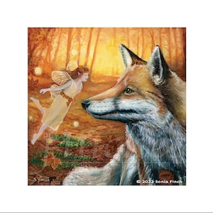 Herbstfeeflüsterer (Gruß-/Dankeskarte) Fantasy Art Spiritual Paintings Card. Fuchs Karte, Freundschaftskarte & Fee zum Geburtstag