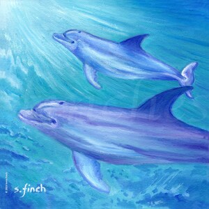 Stampe d'arte dello spirito dei delfini. Regalo di nozze unico. Illustrazione del delfino anniversario dei genitori. Regalo di arte della fauna selvatica marina per uomo e regalo per lei