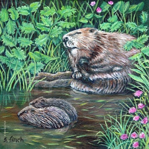 Spirit of Beaver. Cute Beaver Print. Beaver Painting for Parents Anniversary. Gift For Him or Female Birthday Gift. Beaver Wall Art