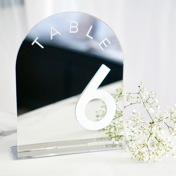 Modern Mirrored Dome Table Numbers - Wedding Decor - Event Signage